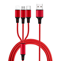 Cargador Cable Lightning USB Carga y Datos Android Micro USB Type-C ML08 para Samsung Galaxy M10 Rojo
