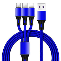 Cargador Cable Lightning USB Carga y Datos Android Micro USB Type-C ML09 para Samsung Galaxy M62 4G Azul