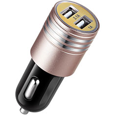 Cargador de Mechero 3.1A Adaptador Coche Doble Puerto USB Carga Rapida Universal U04 para LG K52 Rosa