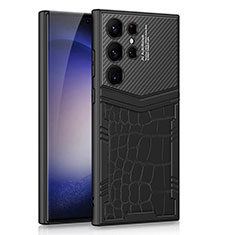 Funda Bumper Lujo Cuero y Plastico Mate Carcasa AC3 para Samsung Galaxy S21 Ultra 5G Negro