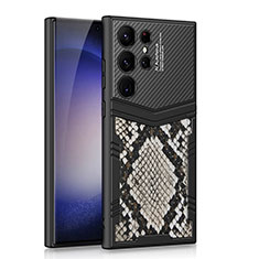 Funda Bumper Lujo Cuero y Plastico Mate Carcasa AC5 para Samsung Galaxy S23 Ultra 5G Negro
