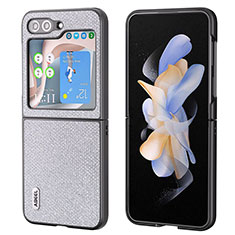 Funda Bumper Lujo Cuero y Plastico Mate Carcasa AD1 para Samsung Galaxy Z Flip5 5G Gris