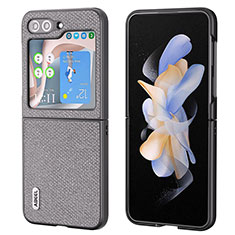 Funda Bumper Lujo Cuero y Plastico Mate Carcasa AD1 para Samsung Galaxy Z Flip5 5G Negro