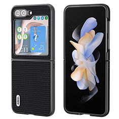 Funda Bumper Lujo Cuero y Plastico Mate Carcasa AD3 para Samsung Galaxy Z Flip5 5G Negro