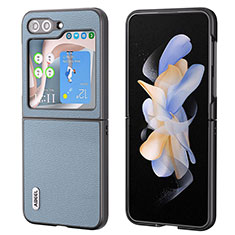 Funda Bumper Lujo Cuero y Plastico Mate Carcasa AD4 para Samsung Galaxy Z Flip5 5G Azul Cielo