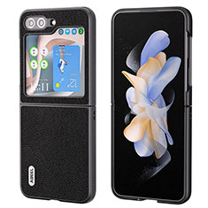 Funda Bumper Lujo Cuero y Plastico Mate Carcasa AD4 para Samsung Galaxy Z Flip5 5G Negro
