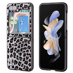 Funda Bumper Lujo Cuero y Plastico Mate Carcasa AD5 para Samsung Galaxy Z Flip5 5G Gris