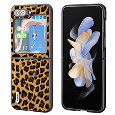Funda Bumper Lujo Cuero y Plastico Mate Carcasa AD5 para Samsung Galaxy Z Flip5 5G Marron