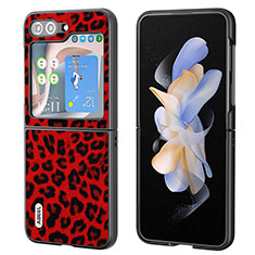 Funda Bumper Lujo Cuero y Plastico Mate Carcasa AD5 para Samsung Galaxy Z Flip5 5G Rojo