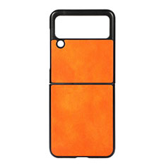 Funda Bumper Lujo Cuero y Plastico Mate Carcasa B01 para Samsung Galaxy Z Flip3 5G Naranja