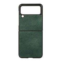 Funda Bumper Lujo Cuero y Plastico Mate Carcasa B01 para Samsung Galaxy Z Flip3 5G Verde