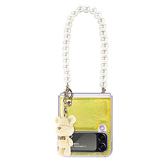 Funda Bumper Lujo Cuero y Plastico Mate Carcasa B01 para Samsung Galaxy Z Flip4 5G Amarillo