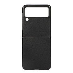 Funda Bumper Lujo Cuero y Plastico Mate Carcasa B02 para Samsung Galaxy Z Flip3 5G Negro