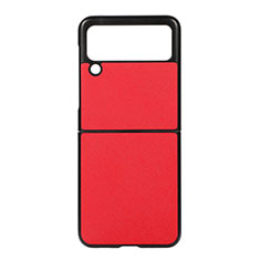 Funda Bumper Lujo Cuero y Plastico Mate Carcasa B02 para Samsung Galaxy Z Flip3 5G Rojo