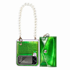 Funda Bumper Lujo Cuero y Plastico Mate Carcasa B02 para Samsung Galaxy Z Flip4 5G Verde