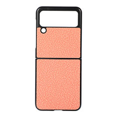 Funda Bumper Lujo Cuero y Plastico Mate Carcasa B03 para Samsung Galaxy Z Flip3 5G Naranja