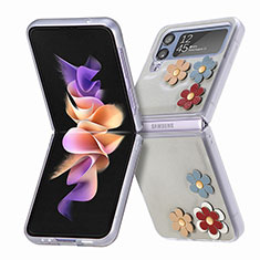 Funda Bumper Lujo Cuero y Plastico Mate Carcasa B03 para Samsung Galaxy Z Flip4 5G Gris