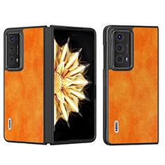 Funda Bumper Lujo Cuero y Plastico Mate Carcasa B03H para Huawei Honor Magic V2 Ultimate 5G Naranja