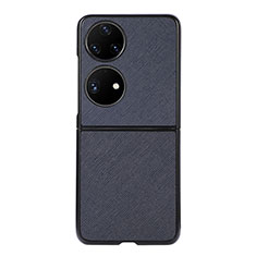 Funda Bumper Lujo Cuero y Plastico Mate Carcasa B03H para Huawei Pocket S Azul