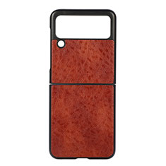 Funda Bumper Lujo Cuero y Plastico Mate Carcasa B04 para Samsung Galaxy Z Flip3 5G Marron