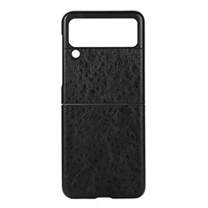 Funda Bumper Lujo Cuero y Plastico Mate Carcasa B04 para Samsung Galaxy Z Flip3 5G Negro