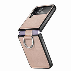 Funda Bumper Lujo Cuero y Plastico Mate Carcasa B06 para Samsung Galaxy Z Flip4 5G Caqui