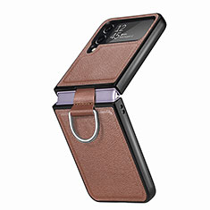 Funda Bumper Lujo Cuero y Plastico Mate Carcasa B06 para Samsung Galaxy Z Flip4 5G Marron