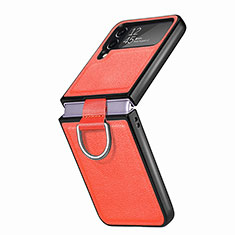 Funda Bumper Lujo Cuero y Plastico Mate Carcasa B06 para Samsung Galaxy Z Flip4 5G Naranja