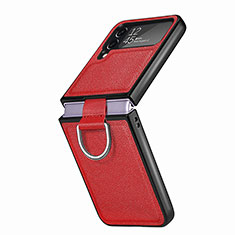 Funda Bumper Lujo Cuero y Plastico Mate Carcasa B06 para Samsung Galaxy Z Flip4 5G Rojo