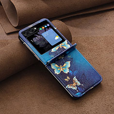 Funda Bumper Lujo Cuero y Plastico Mate Carcasa BF2 para Samsung Galaxy Z Flip5 5G Azul
