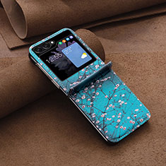 Funda Bumper Lujo Cuero y Plastico Mate Carcasa BF2 para Samsung Galaxy Z Flip5 5G Cian
