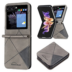 Funda Bumper Lujo Cuero y Plastico Mate Carcasa BF3 para Samsung Galaxy Z Flip5 5G Gris