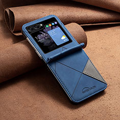 Funda Bumper Lujo Cuero y Plastico Mate Carcasa BF4 para Samsung Galaxy Z Flip5 5G Azul