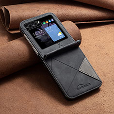 Funda Bumper Lujo Cuero y Plastico Mate Carcasa BF4 para Samsung Galaxy Z Flip5 5G Negro