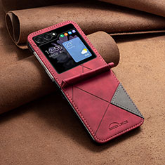 Funda Bumper Lujo Cuero y Plastico Mate Carcasa BF4 para Samsung Galaxy Z Flip5 5G Rojo