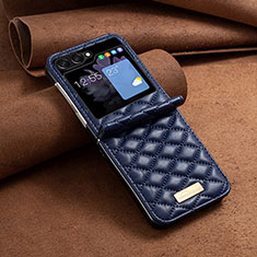 Funda Bumper Lujo Cuero y Plastico Mate Carcasa BF6 para Samsung Galaxy Z Flip5 5G Azul