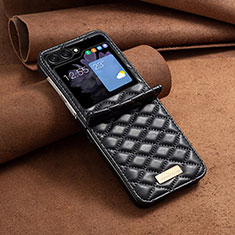 Funda Bumper Lujo Cuero y Plastico Mate Carcasa BF6 para Samsung Galaxy Z Flip5 5G Negro