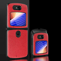 Funda Bumper Lujo Cuero y Plastico Mate Carcasa BH2 para Motorola Moto RAZR (2022) 5G Rojo