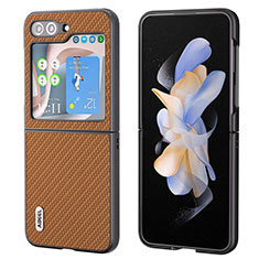 Funda Bumper Lujo Cuero y Plastico Mate Carcasa BH3 para Samsung Galaxy Z Flip5 5G Marron