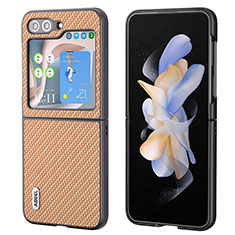 Funda Bumper Lujo Cuero y Plastico Mate Carcasa BH3 para Samsung Galaxy Z Flip5 5G Marron Claro
