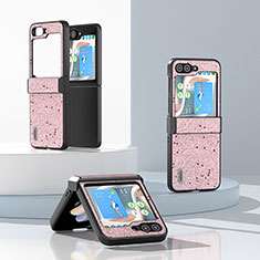 Funda Bumper Lujo Cuero y Plastico Mate Carcasa BH4 para Samsung Galaxy Z Flip5 5G Rosa