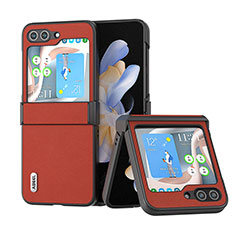 Funda Bumper Lujo Cuero y Plastico Mate Carcasa BH5 para Samsung Galaxy Z Flip5 5G Rojo