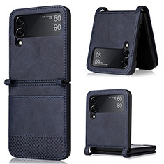 Funda Bumper Lujo Cuero y Plastico Mate Carcasa BY1 para Samsung Galaxy Z Flip3 5G Azul