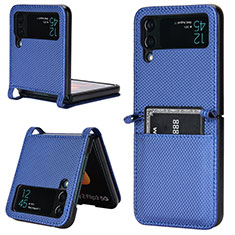 Funda Bumper Lujo Cuero y Plastico Mate Carcasa BY1 para Samsung Galaxy Z Flip4 5G Azul