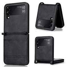 Funda Bumper Lujo Cuero y Plastico Mate Carcasa BY2 para Samsung Galaxy Z Flip4 5G Negro