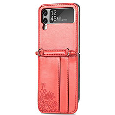 Funda Bumper Lujo Cuero y Plastico Mate Carcasa C01 para Samsung Galaxy Z Flip4 5G Rojo