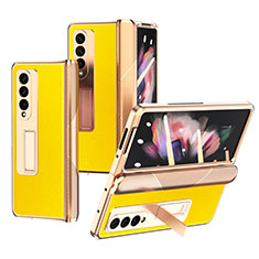 Funda Bumper Lujo Cuero y Plastico Mate Carcasa C01 para Samsung Galaxy Z Fold3 5G Amarillo