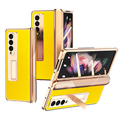 Funda Bumper Lujo Cuero y Plastico Mate Carcasa C01 para Samsung Galaxy Z Fold4 5G Amarillo