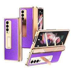 Funda Bumper Lujo Cuero y Plastico Mate Carcasa C01 para Samsung Galaxy Z Fold4 5G Morado