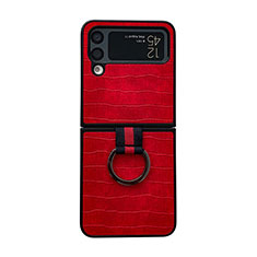Funda Bumper Lujo Cuero y Plastico Mate Carcasa C02 para Samsung Galaxy Z Flip4 5G Rojo